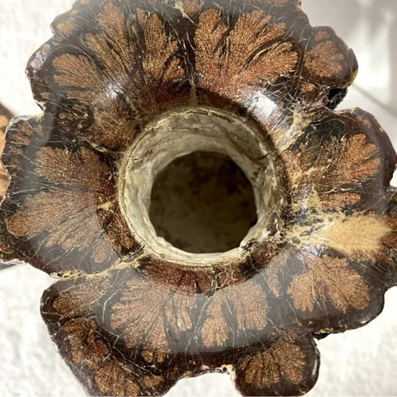 Vintage  Wabi-Sabi Hand Turned Live Edge Chrysanthemum Wood Vase Candle Holders - Picture 8 of 16